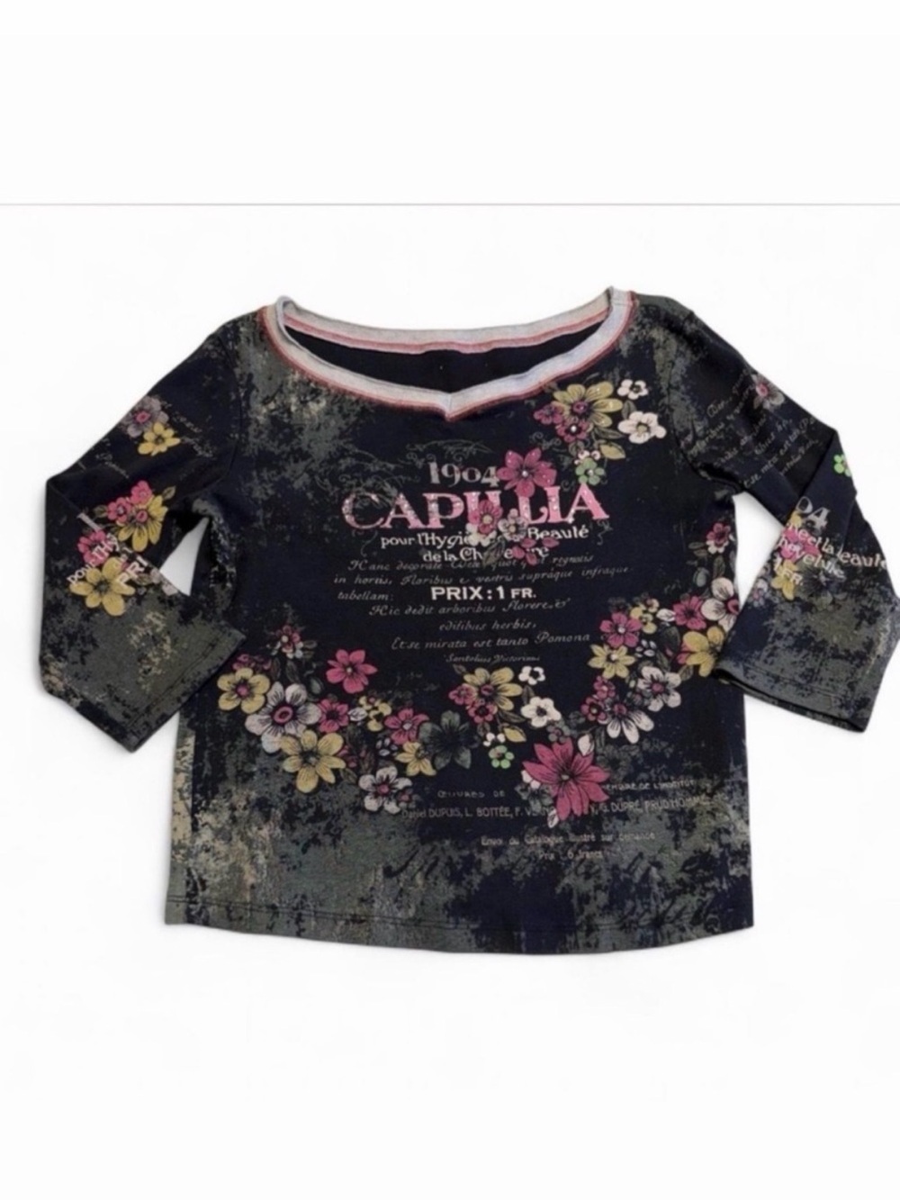 Vintage Y2K Floral Graphic Top Shirt Women’s Small Grunge Whimsigoth Rhinestone